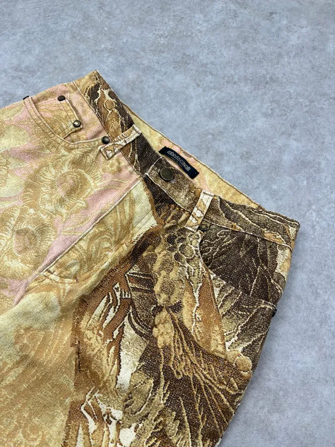 2000s Roberto Cavalli Flowered Pattern Gold & Pink Pants - Image 8