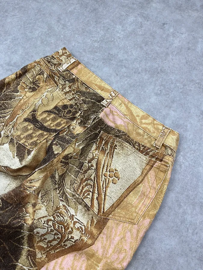 2000s Roberto Cavalli Flowered Pattern Gold & Pink Pants - Image 9