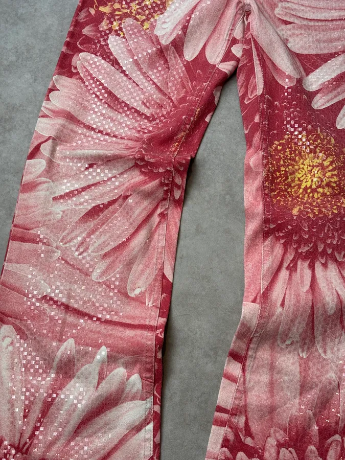 2000s Roberto Cavalli Fuchsia Cotton Floral Sequin Pants - Image 10