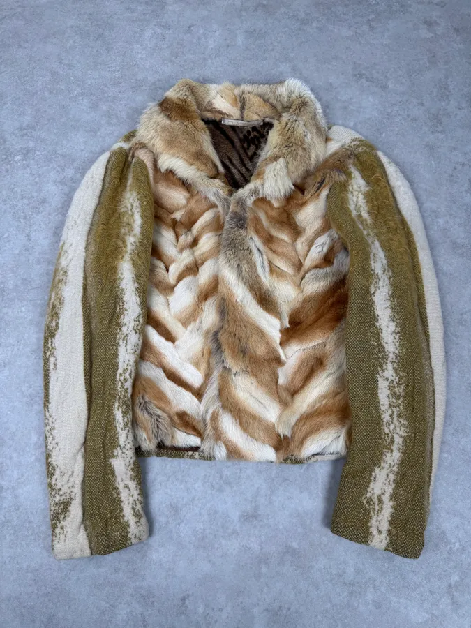 2000s Roberto Cavalli Fur Mohair Wool Beige Jacket
