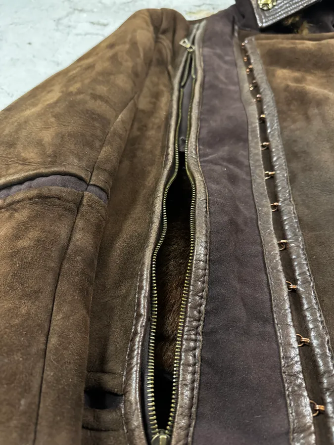 2000s Roberto Cavalli Fur Shearling Brown Leather Jacket - Image 11