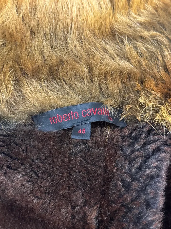 2000s Roberto Cavalli Fur Shearling Brown Leather Jacket - Image 13