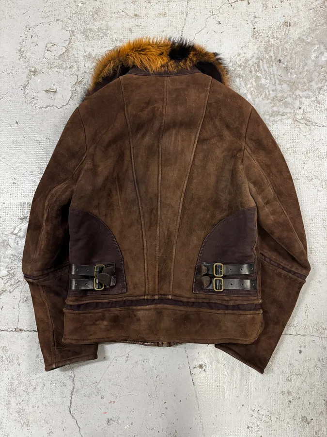2000s Roberto Cavalli Fur Shearling Brown Leather Jacket - Image 4