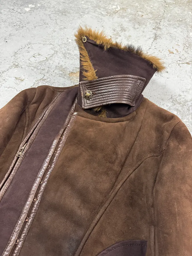 2000s Roberto Cavalli Fur Shearling Brown Leather Jacket - Image 6