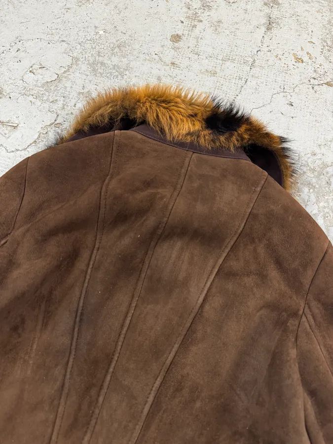 2000s Roberto Cavalli Fur Shearling Brown Leather Jacket - Image 7