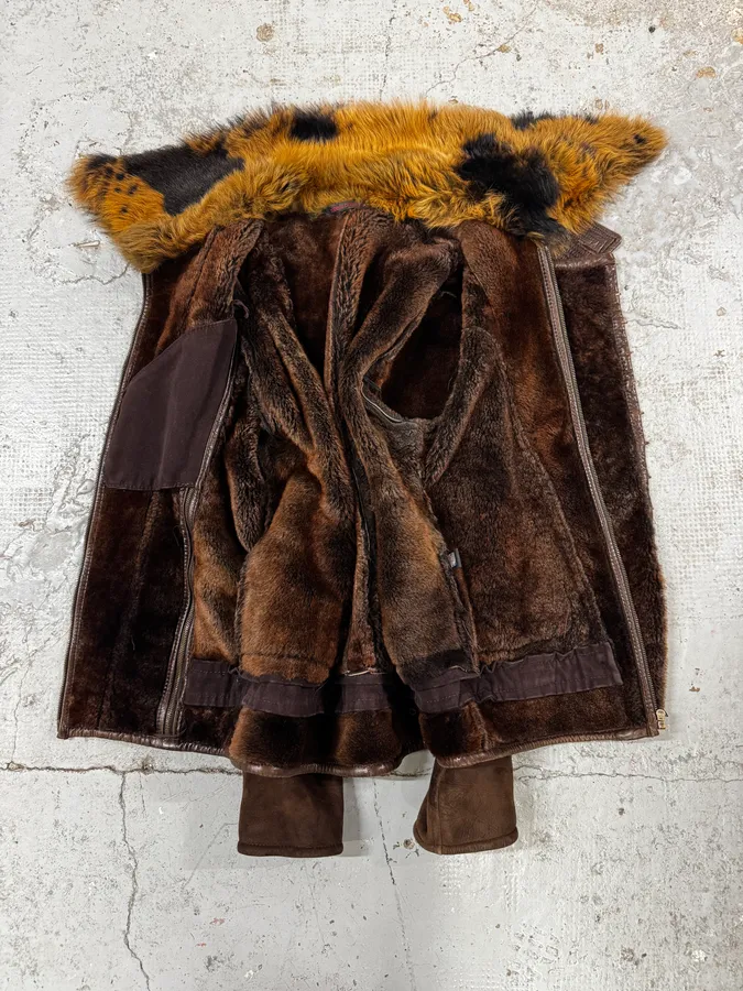 2000s Roberto Cavalli Fur Shearling Brown Leather Jacket - Image 8