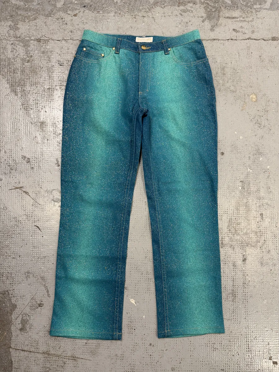 2000s Roberto Cavalli Galaxy Blue Glitters Gradient Pants - Image 4