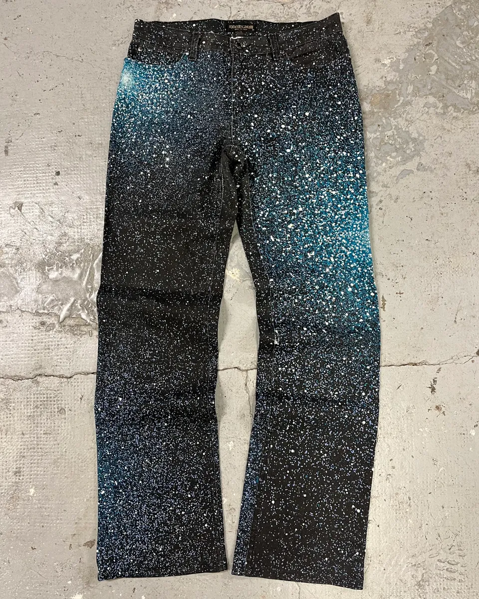 2000s Roberto Cavalli Galaxy Blue Pants