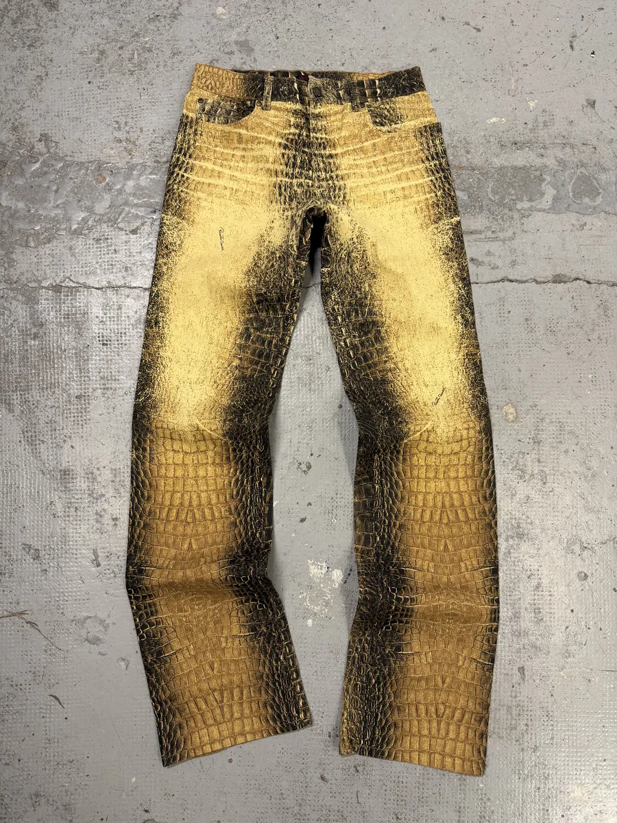 2000s Roberto Cavalli Gold Crocodile Effect Pants