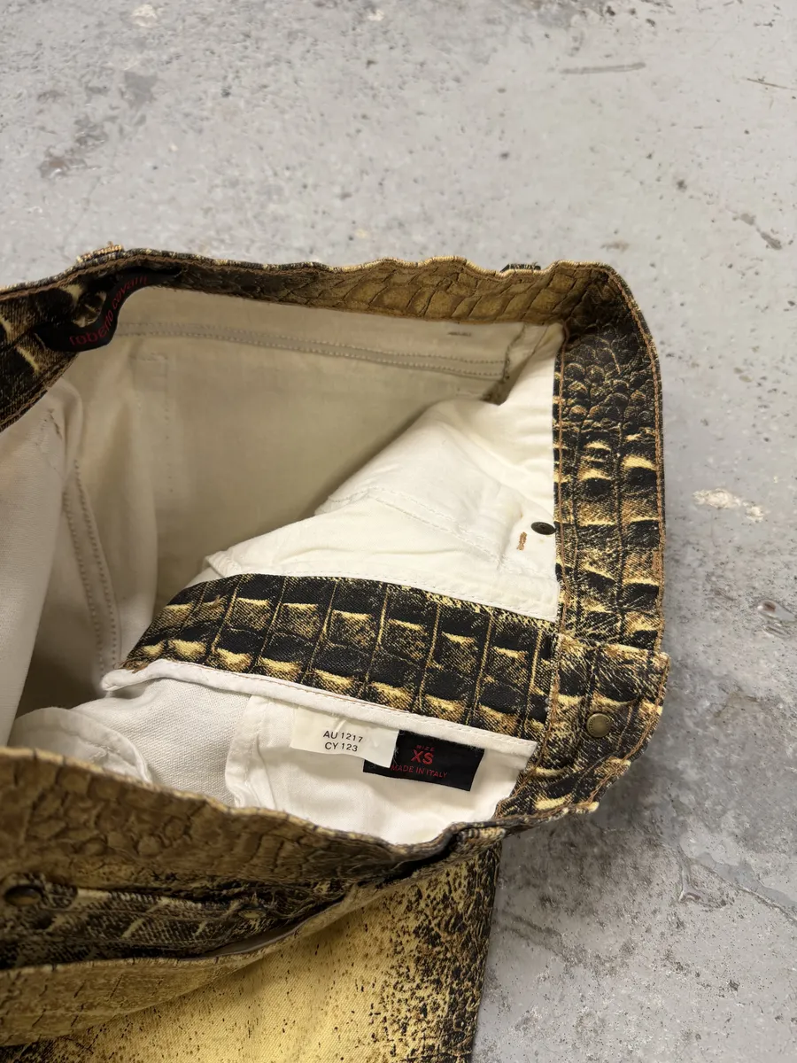2000s Roberto Cavalli Gold Crocodile Effect Pants - Image 10