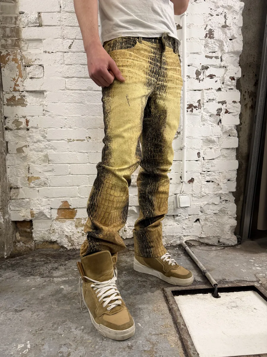2000s Roberto Cavalli Gold Crocodile Effect Pants - Image 4