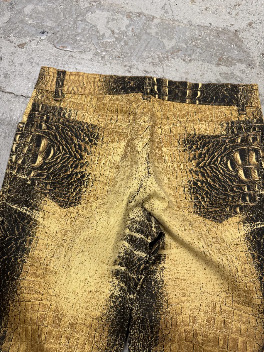 2000s Roberto Cavalli Gold Crocodile Effect Pants - Image 7