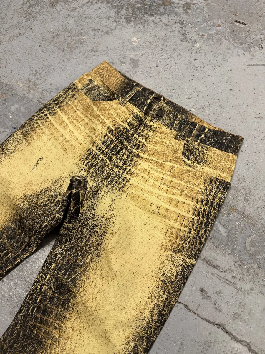 2000s Roberto Cavalli Gold Crocodile Effect Pants - Image 8