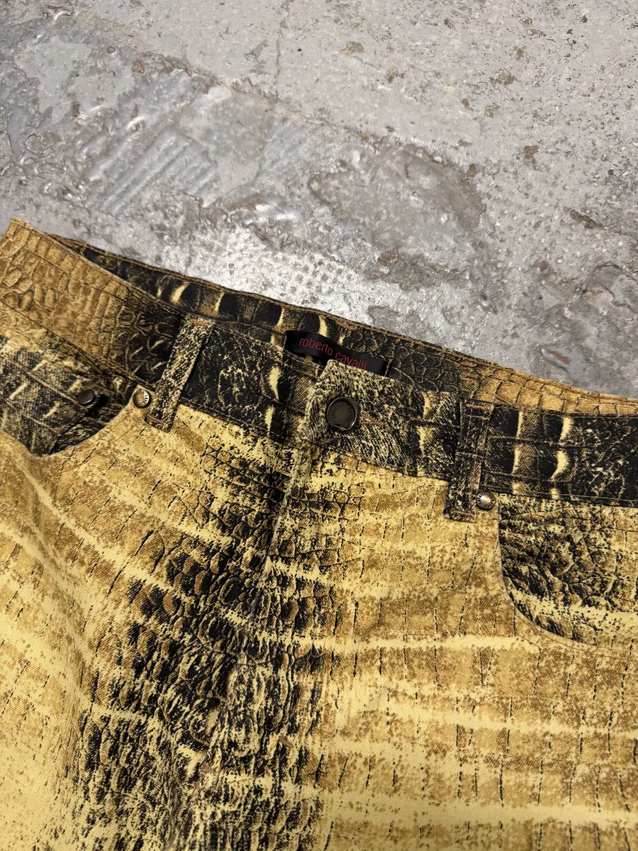 2000s Roberto Cavalli Gold Crocodile Effect Pants - Image 9