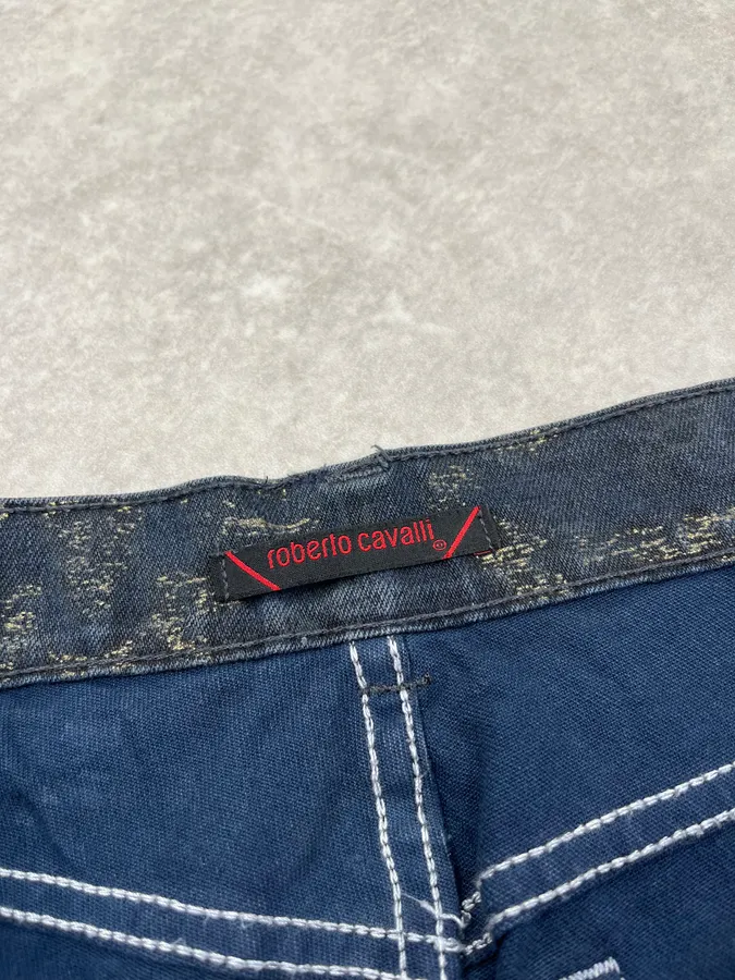 2000s Roberto Cavalli Gold Mosaic Navy Denim Jeans - Image 11