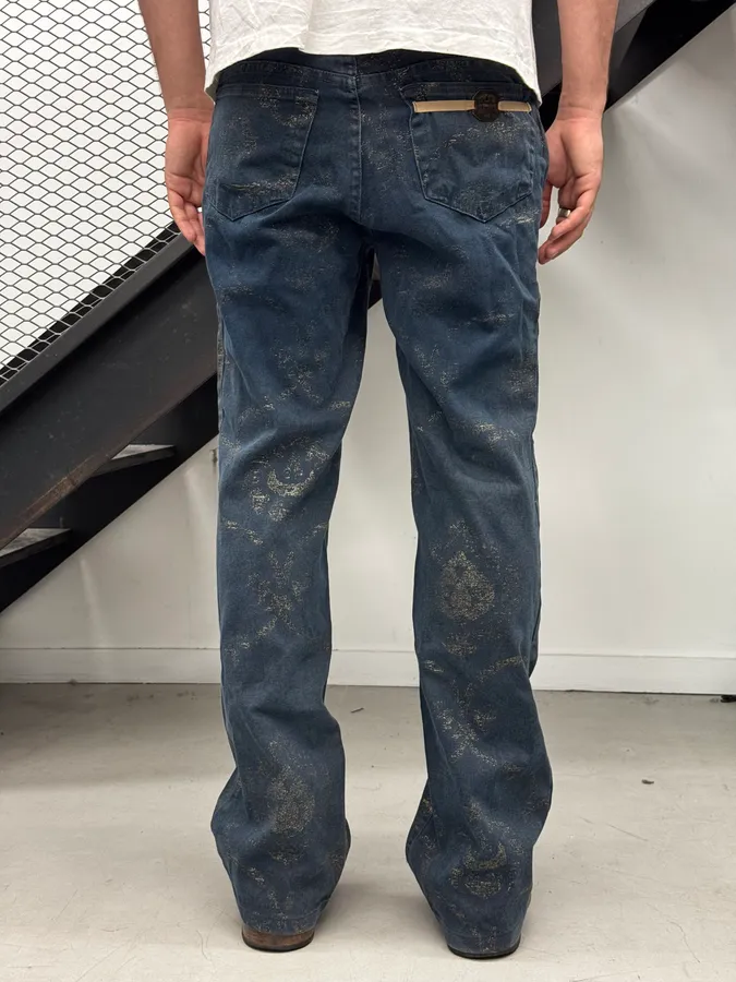 2000s Roberto Cavalli Gold Mosaic Navy Denim Jeans - Image 3