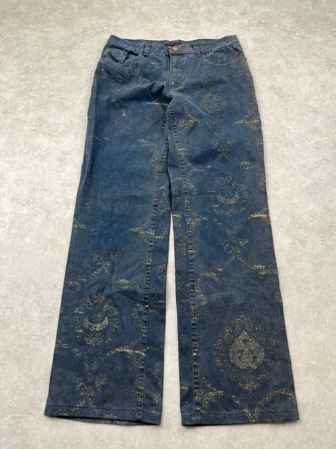 2000s Roberto Cavalli Gold Mosaic Navy Denim Jeans - Image 5