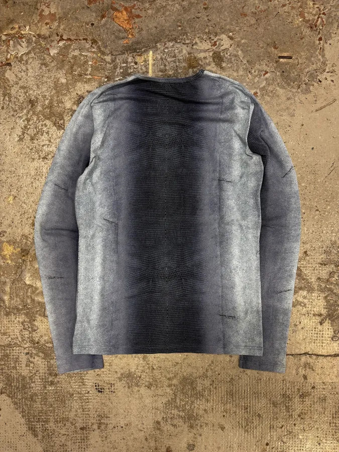 2000s Roberto Cavalli Gradient Blue Scales Effect Longsleeves - Image 4