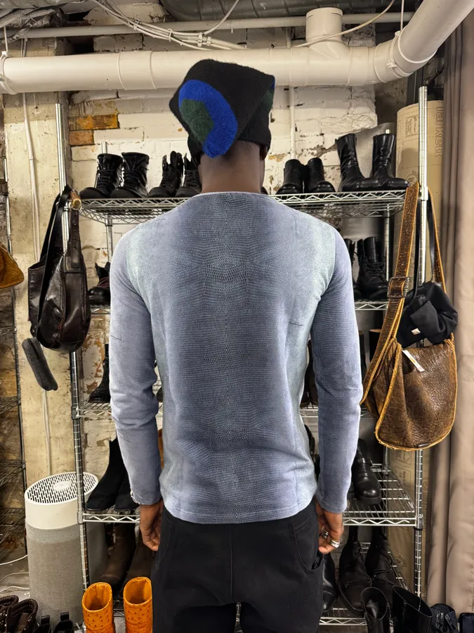2000s Roberto Cavalli Gradient Blue Scales Effect Longsleeves - Image 5