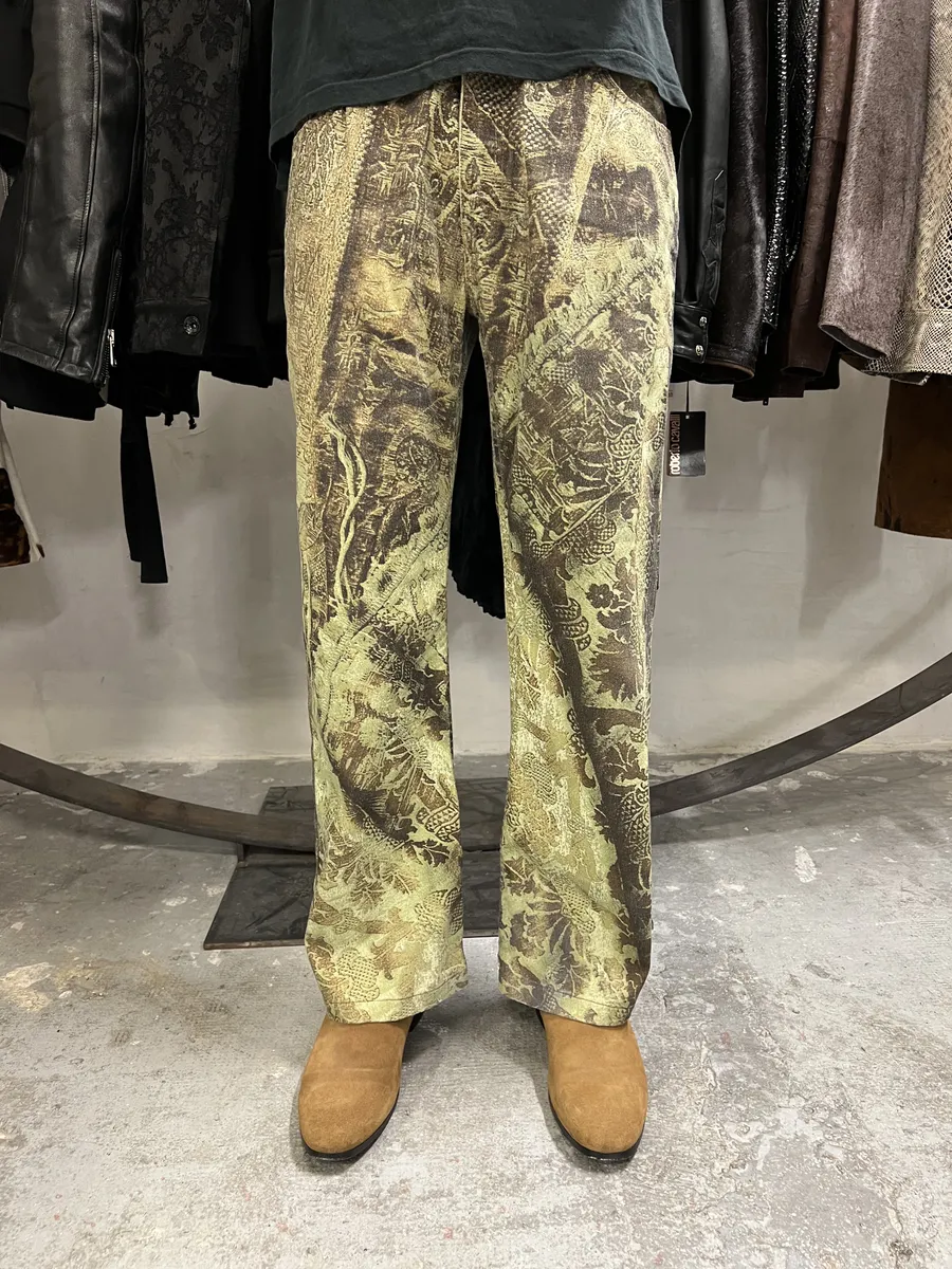 2000s Roberto Cavalli Green Asian World Cozy Pants - Image 2