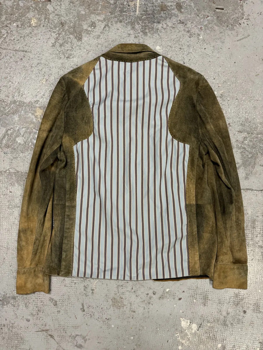 2000s Roberto Cavalli Green Faded Dust Leather Shirt - Image 2
