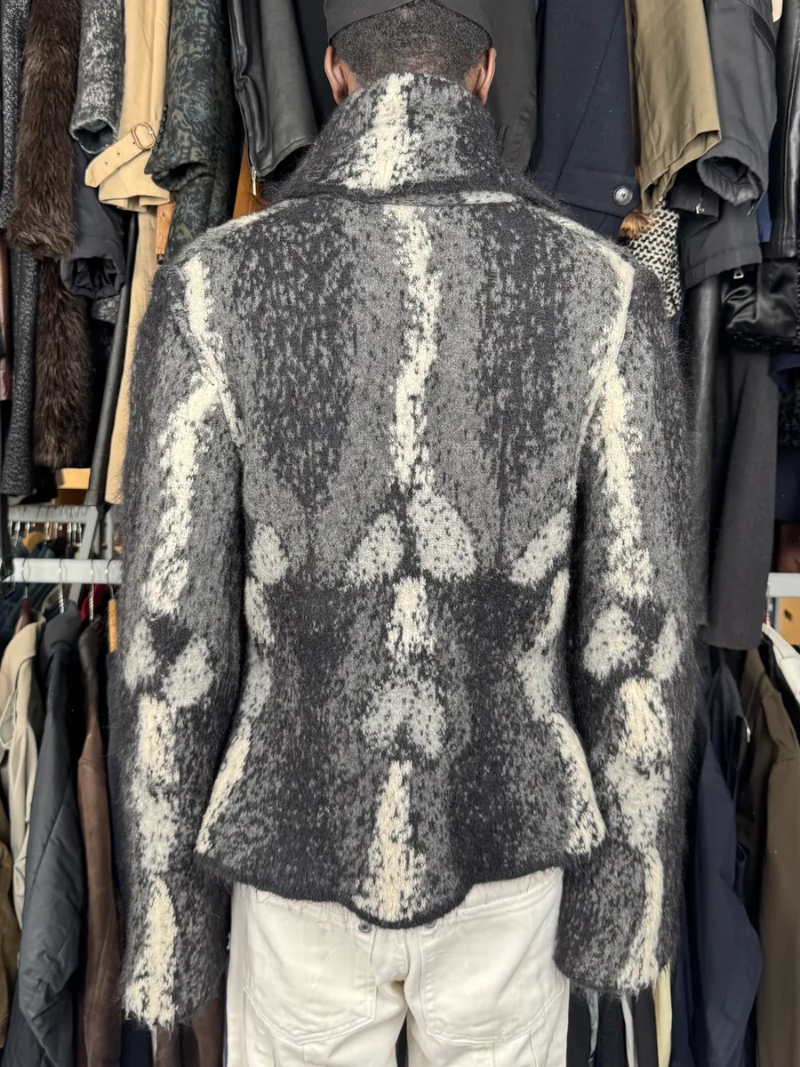 2000s Roberto Cavalli Grey & Black Wool Mohair Cardigan - Image 4