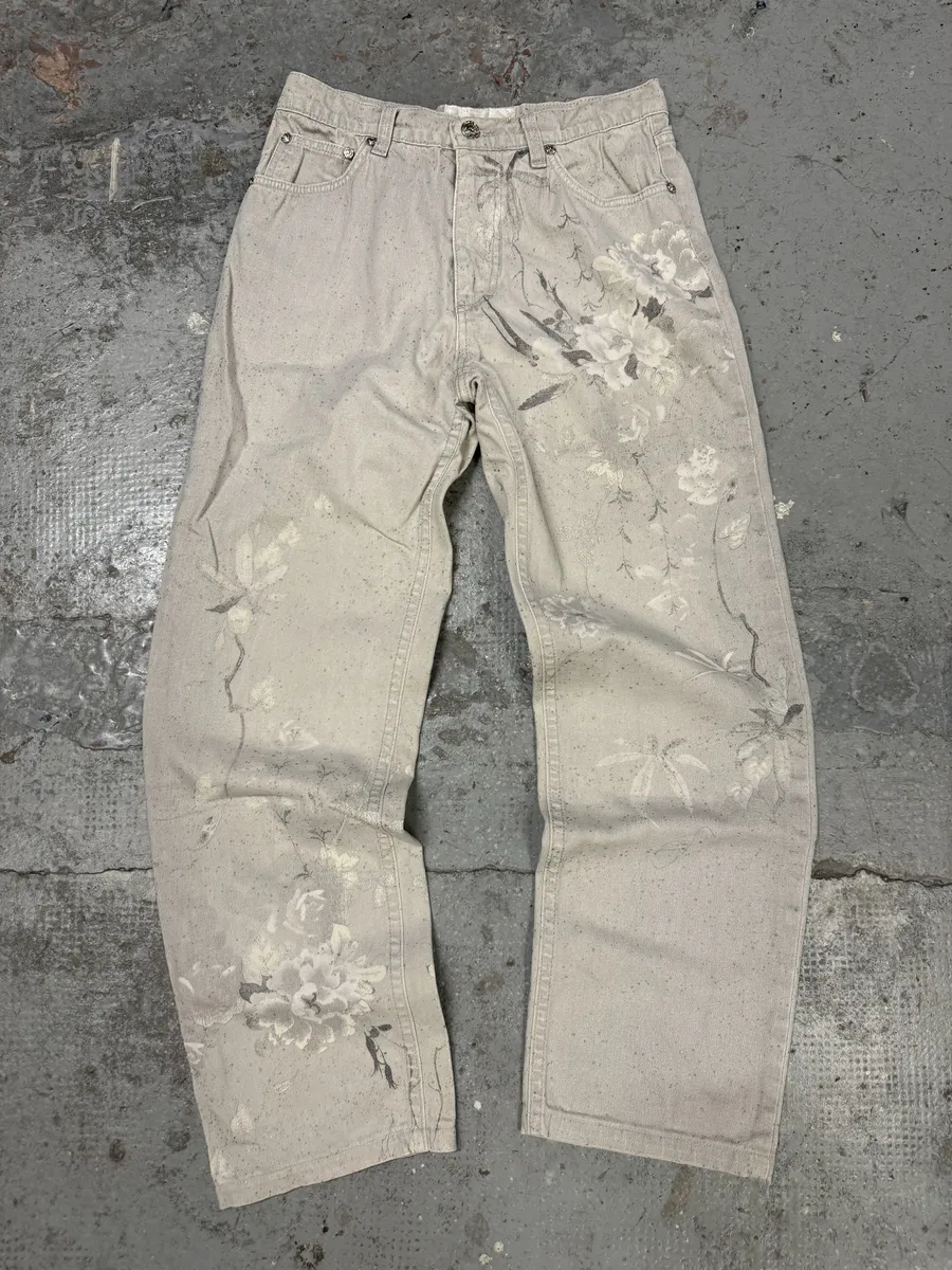 2000s Roberto Cavalli Grey Flowers Archive Pants