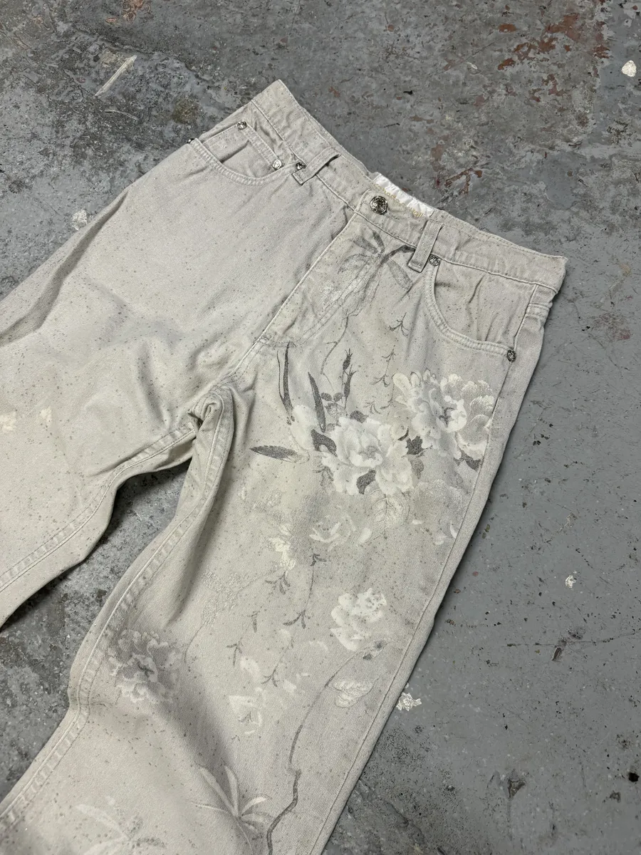 2000s Roberto Cavalli Grey Flowers Archive Pants - Image 8