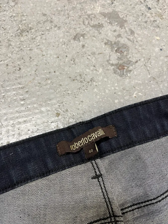 2000s Roberto Cavalli Leopard Dark Waxed Jeans - Image 11