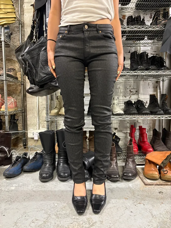 2000s Roberto Cavalli Leopard Dark Waxed Jeans - Image 2