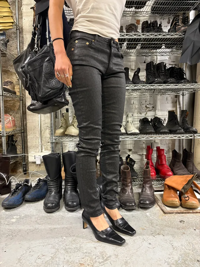 2000s Roberto Cavalli Leopard Dark Waxed Jeans - Image 3