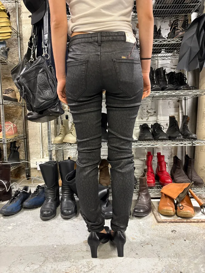 2000s Roberto Cavalli Leopard Dark Waxed Jeans - Image 4