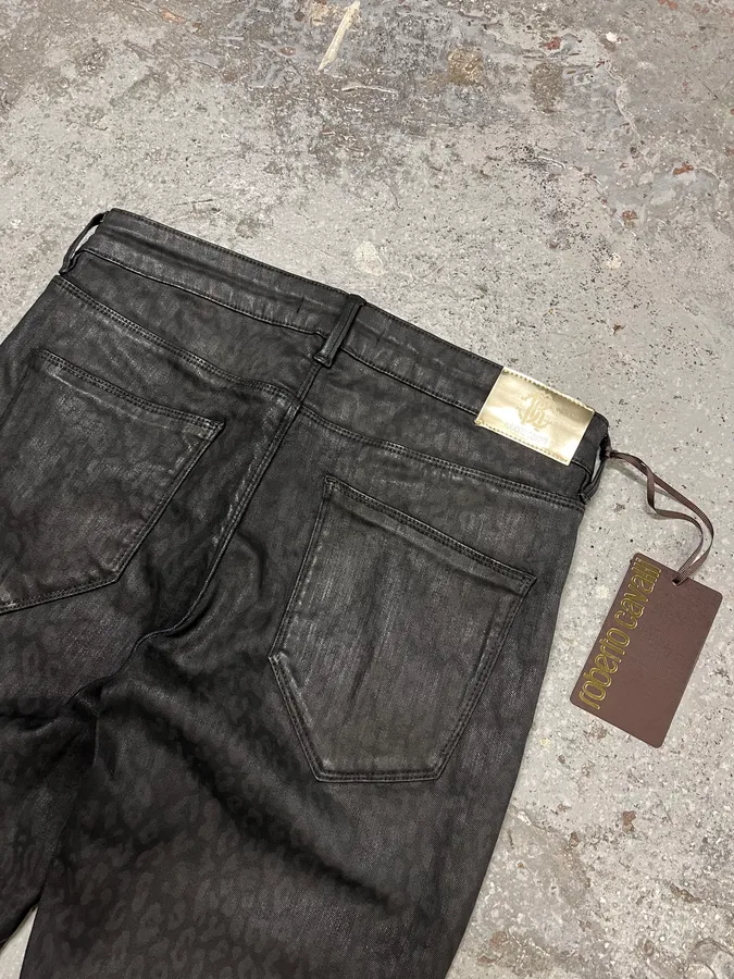 2000s Roberto Cavalli Leopard Dark Waxed Jeans - Image 9