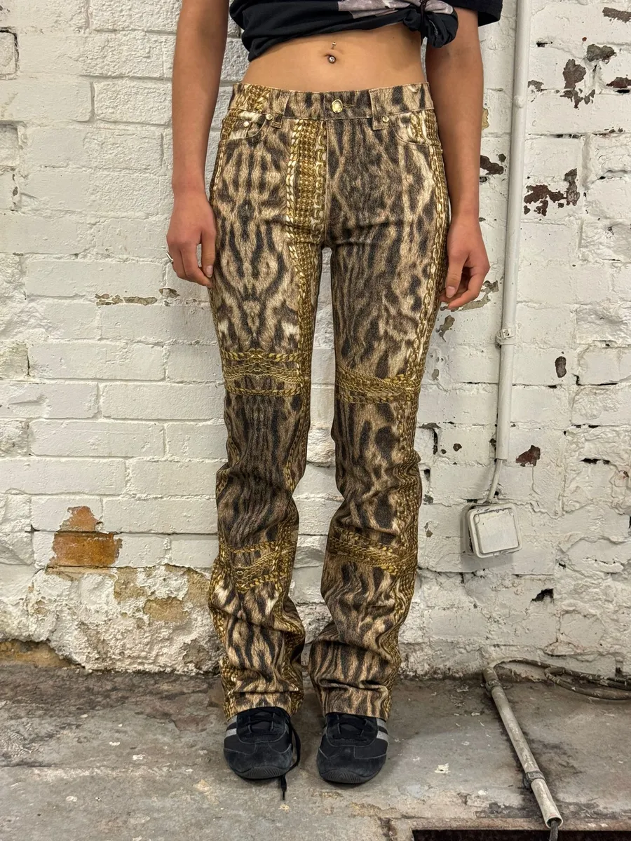 2000s Roberto Cavalli Leopard & Gold Chains Pants