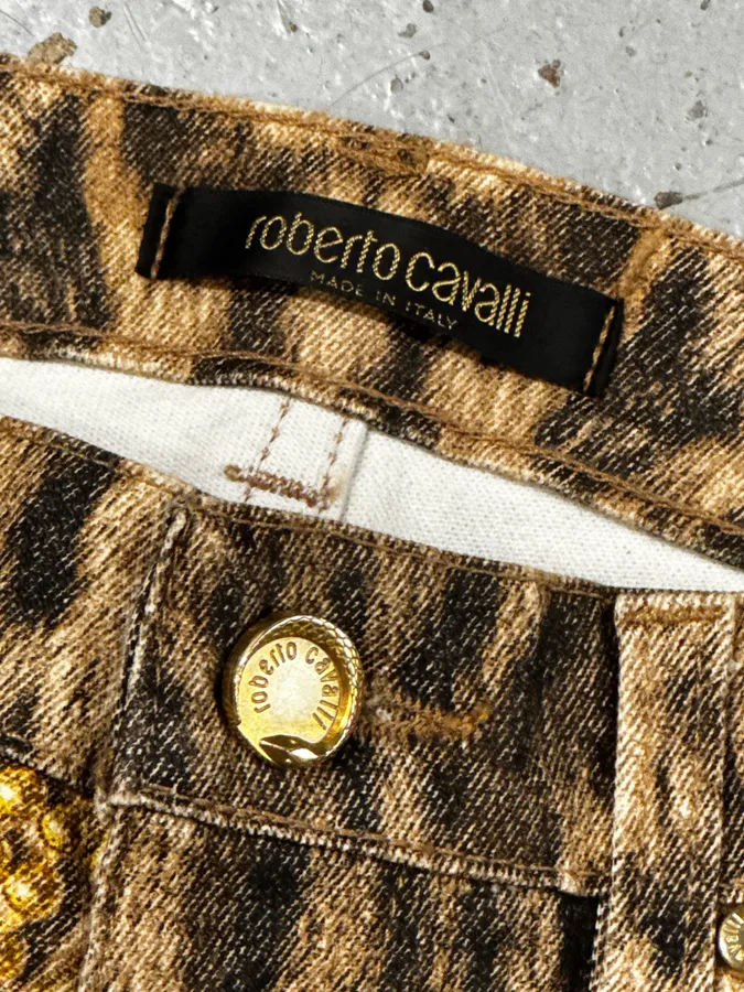 2000s Roberto Cavalli Leopard & Gold Chains Pants - Image 12