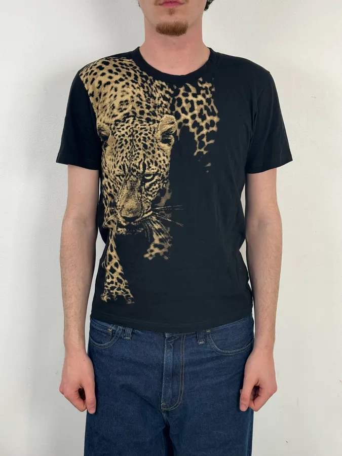 2000s Roberto Cavalli Leopard Hunt Black T-Shirt - Image 2