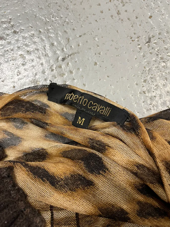 2000s Roberto Cavalli Leopard Print Ribbed Brown Knit Sweater - Image 8