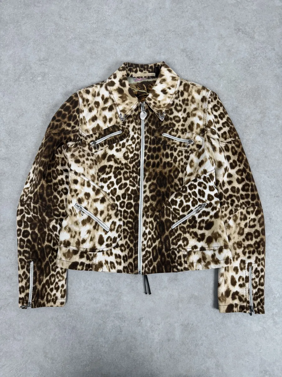 2000s Roberto Cavalli Leopard Print Zip-up Jacket