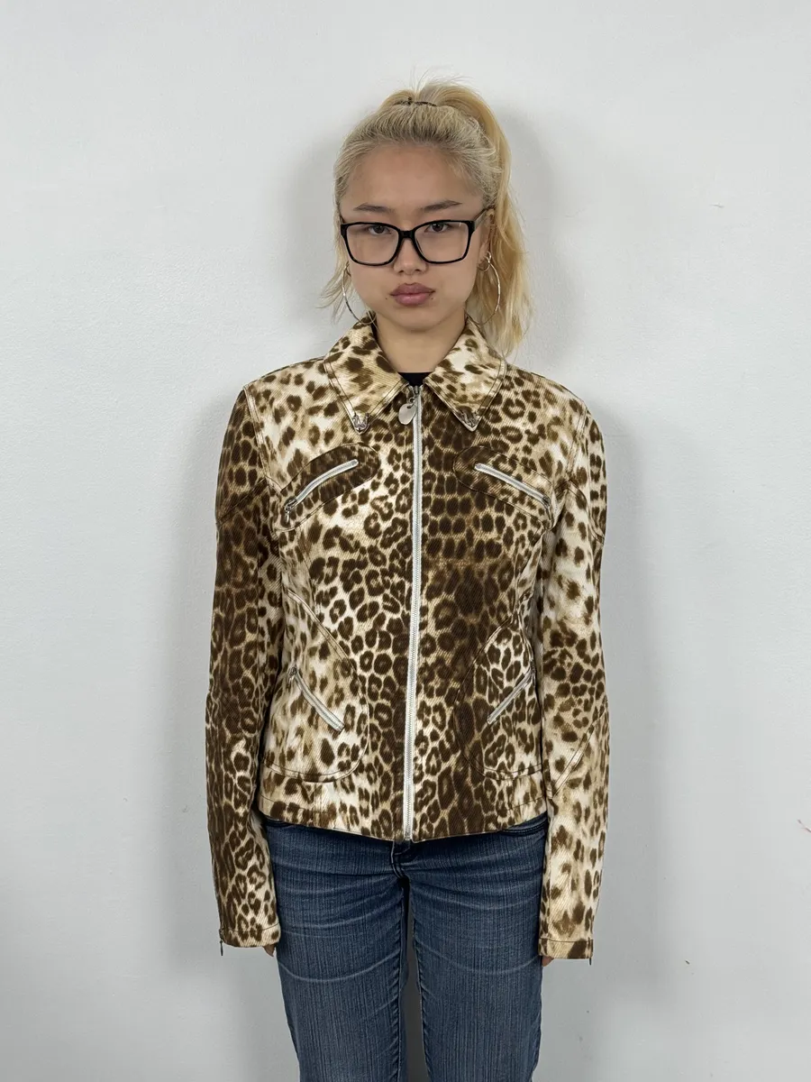 2000s Roberto Cavalli Leopard Print Zip-up Jacket - Image 3