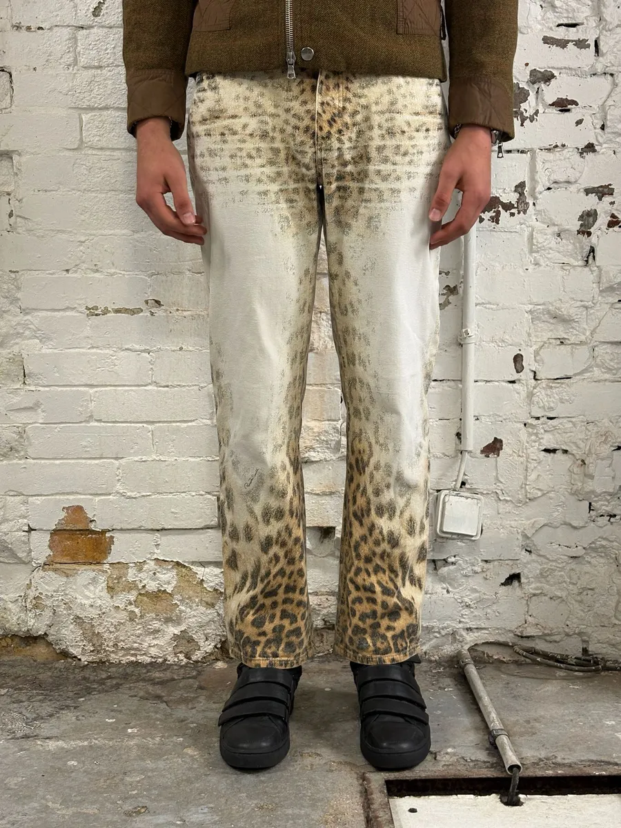SS2002 Roberto Cavalli Leopard Faded White & Beige Pants - Image 2