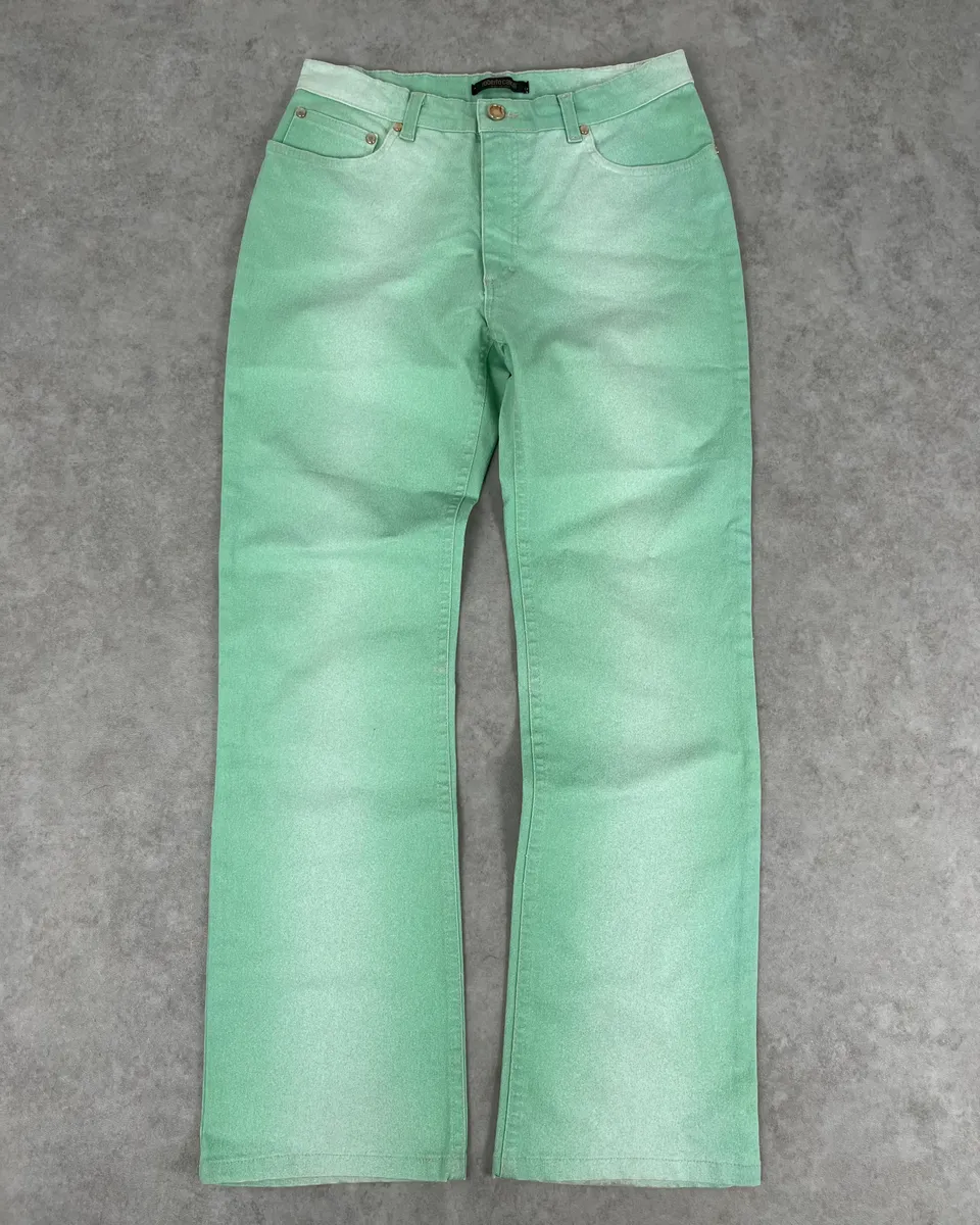 2000s Roberto Cavalli Mint Green Faded Jeans