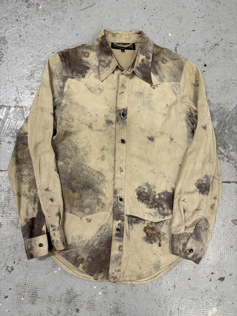 2000s Roberto Cavalli Mold White Leather Shirt