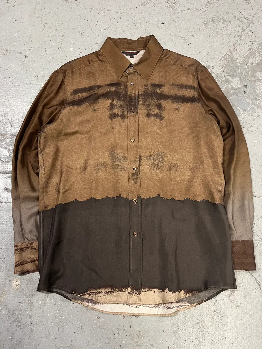 2000s Roberto Cavalli Natural Clay Terra Silk Shirt - Image 2