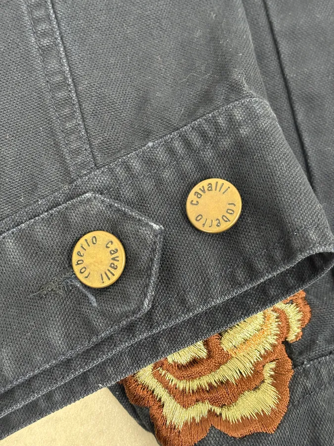 2000s Roberto Cavalli Navy Embroidered Floral Jacket - Image 12