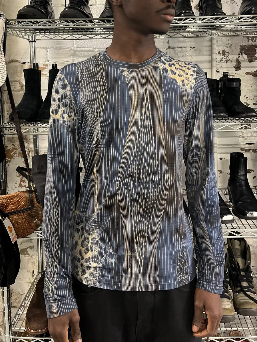 2000s Roberto Cavalli Navy Leopard Effect Abstract Longsleeves