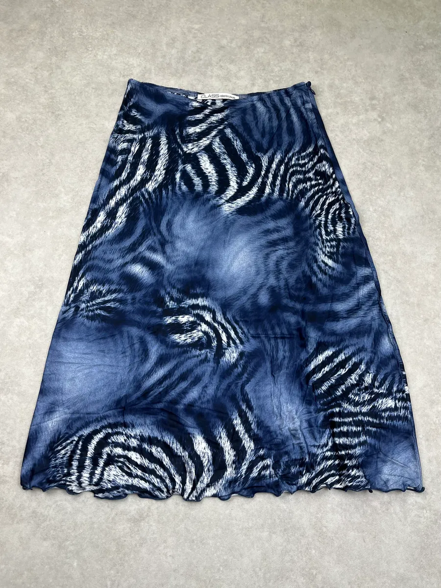 2000s Roberto Cavalli Navy Zebra Savage Skirt