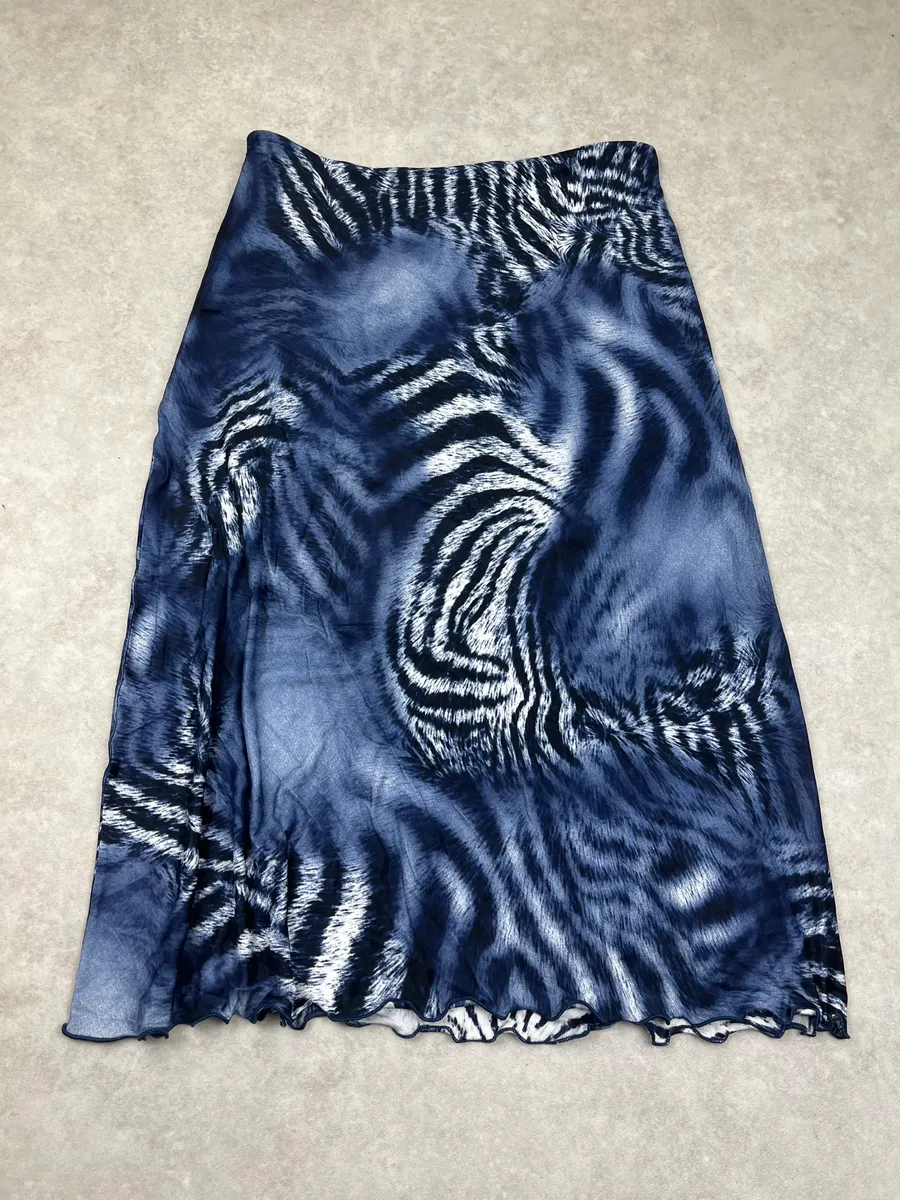 2000s Roberto Cavalli Navy Zebra Savage Skirt - Image 7