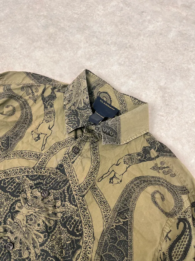 2000s Roberto Cavalli Olive Green & Black Presley Black Shirt - Image 5