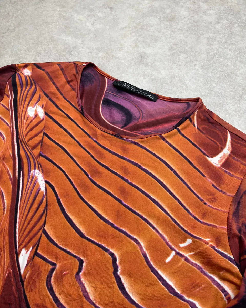 2000s Roberto Cavalli Orange Abstract Wave Longsleeve - Image 5