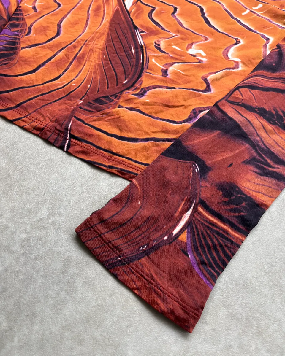 2000s Roberto Cavalli Orange Abstract Wave Longsleeve - Image 6